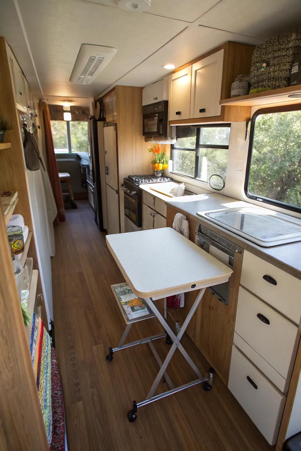 Multi-functional furniture enhances kitchen adaptability.