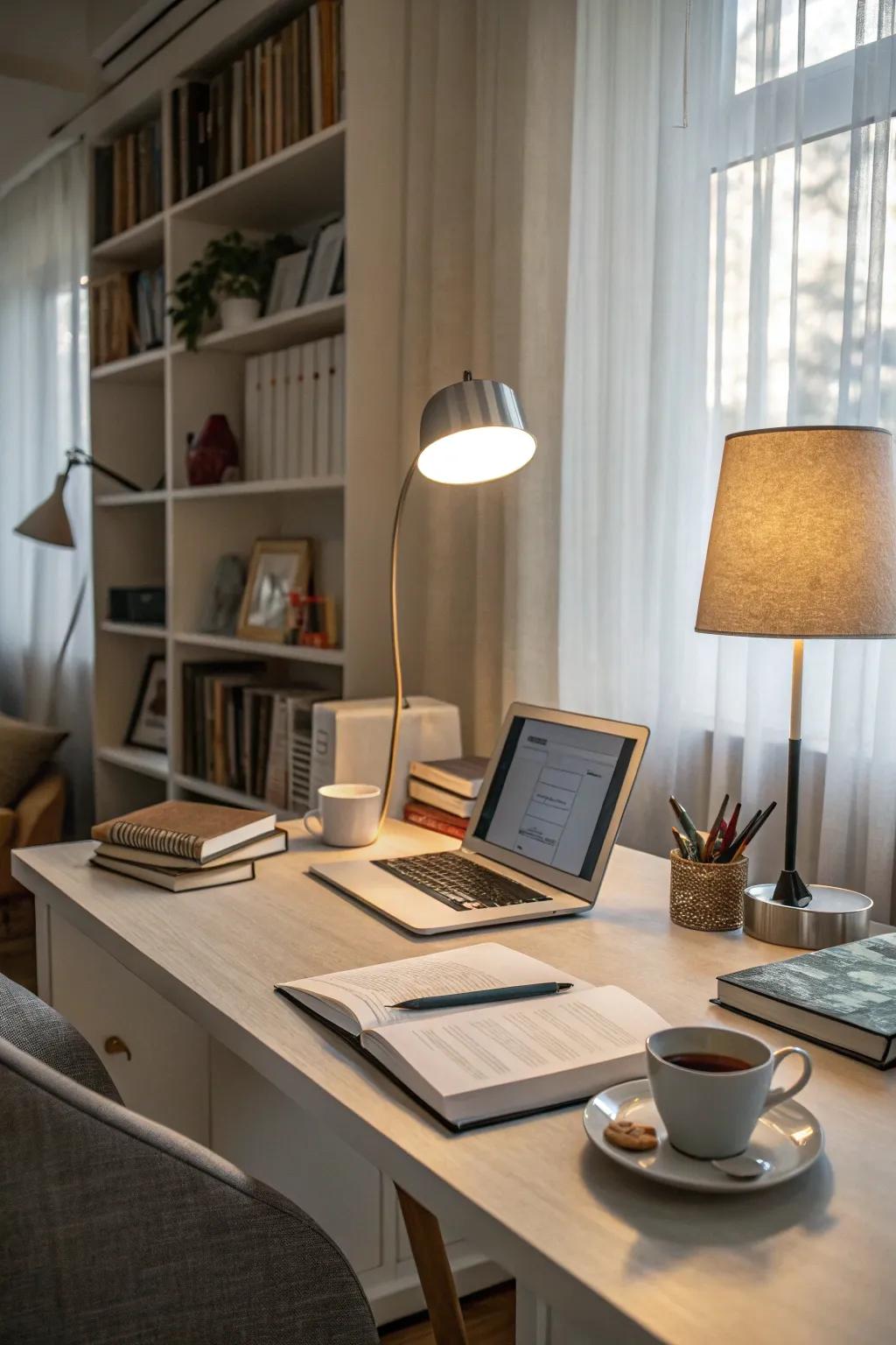 Adjustable lighting creates the perfect ambiance for creative work.