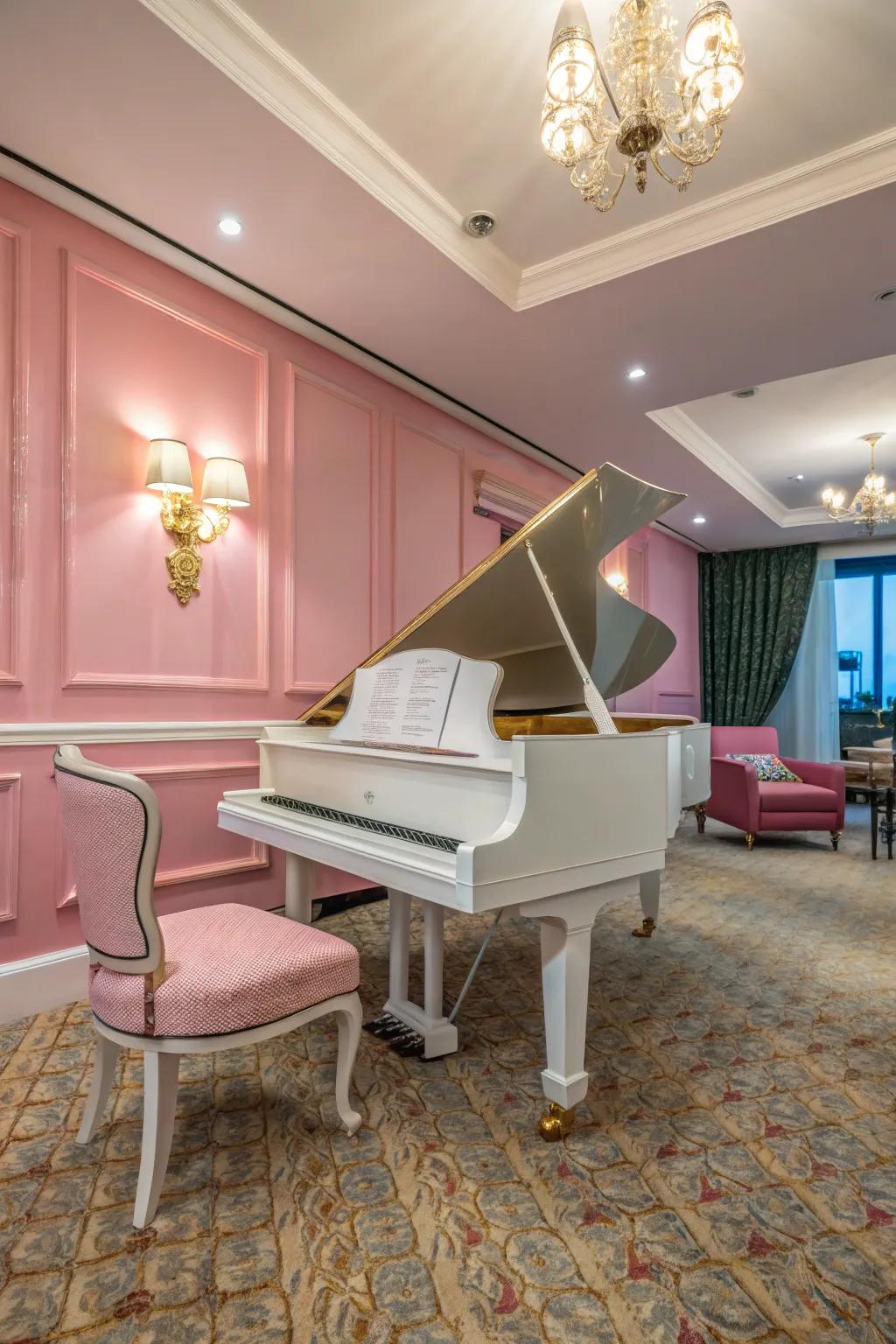 Coordinated color scheme uniting piano and room