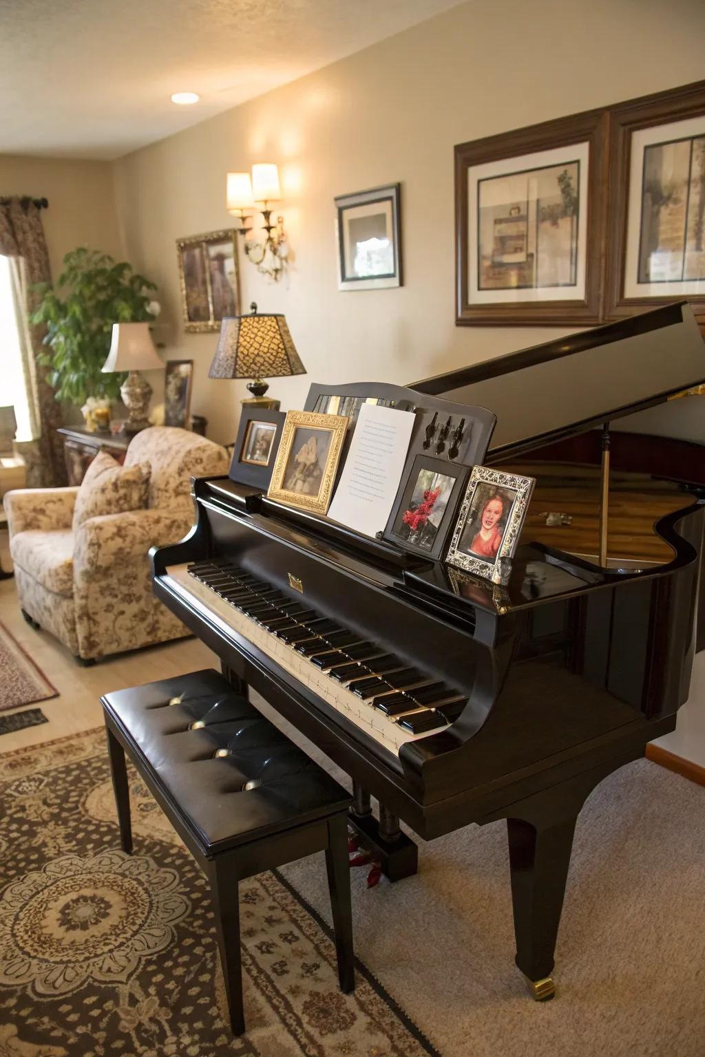 Personalized decor around the piano