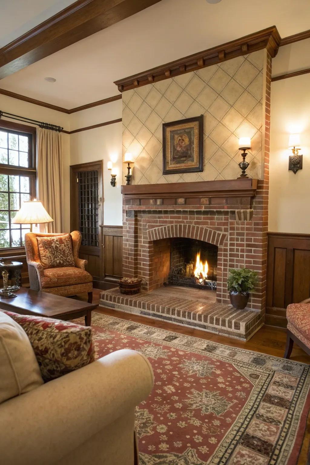 Classic brick tiles offer warmth and timeless style.