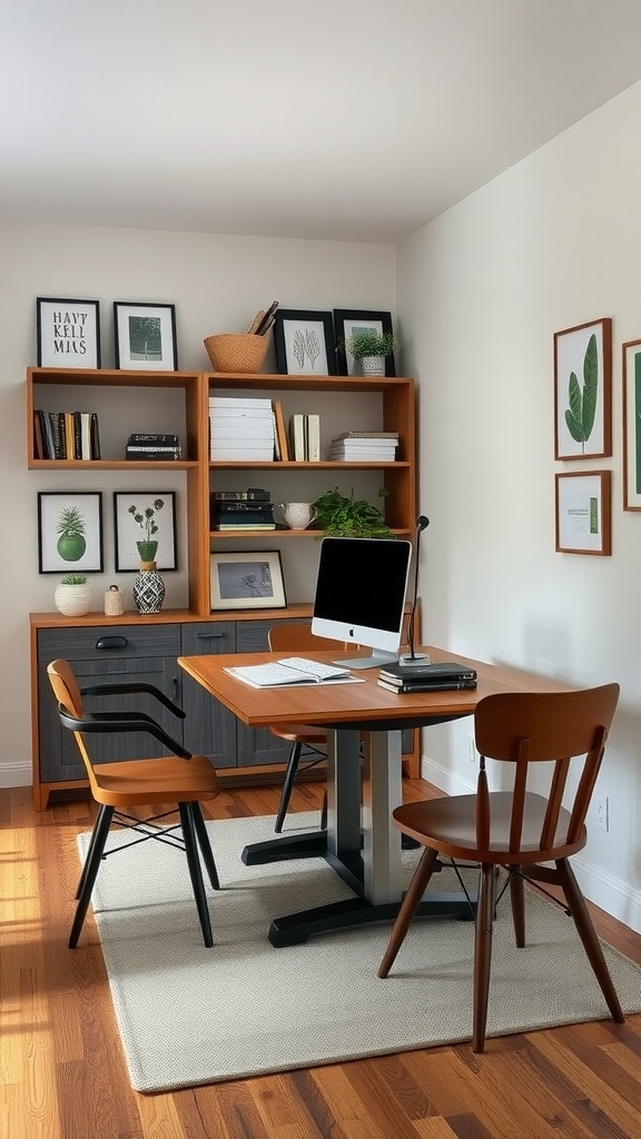 A cozy small dining room with a multi-functional table and modern chairs.