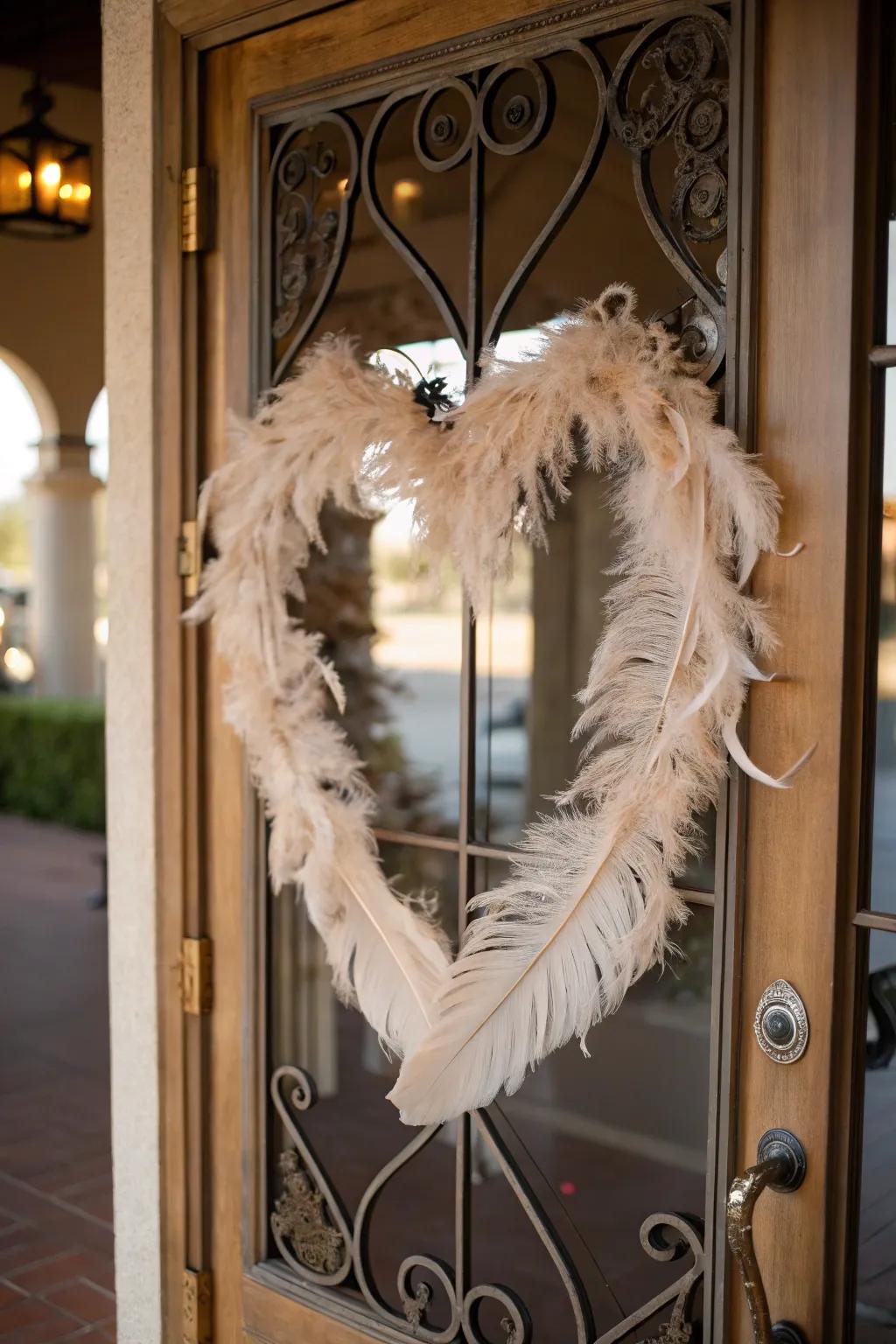 Soft feathered hearts adding a romantic touch to Valentine's decor.