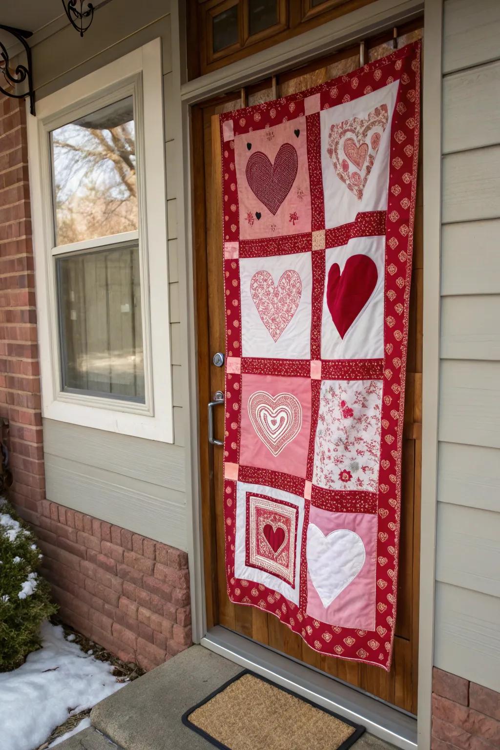 Layered textiles adding warmth and charm to Valentine's decor.