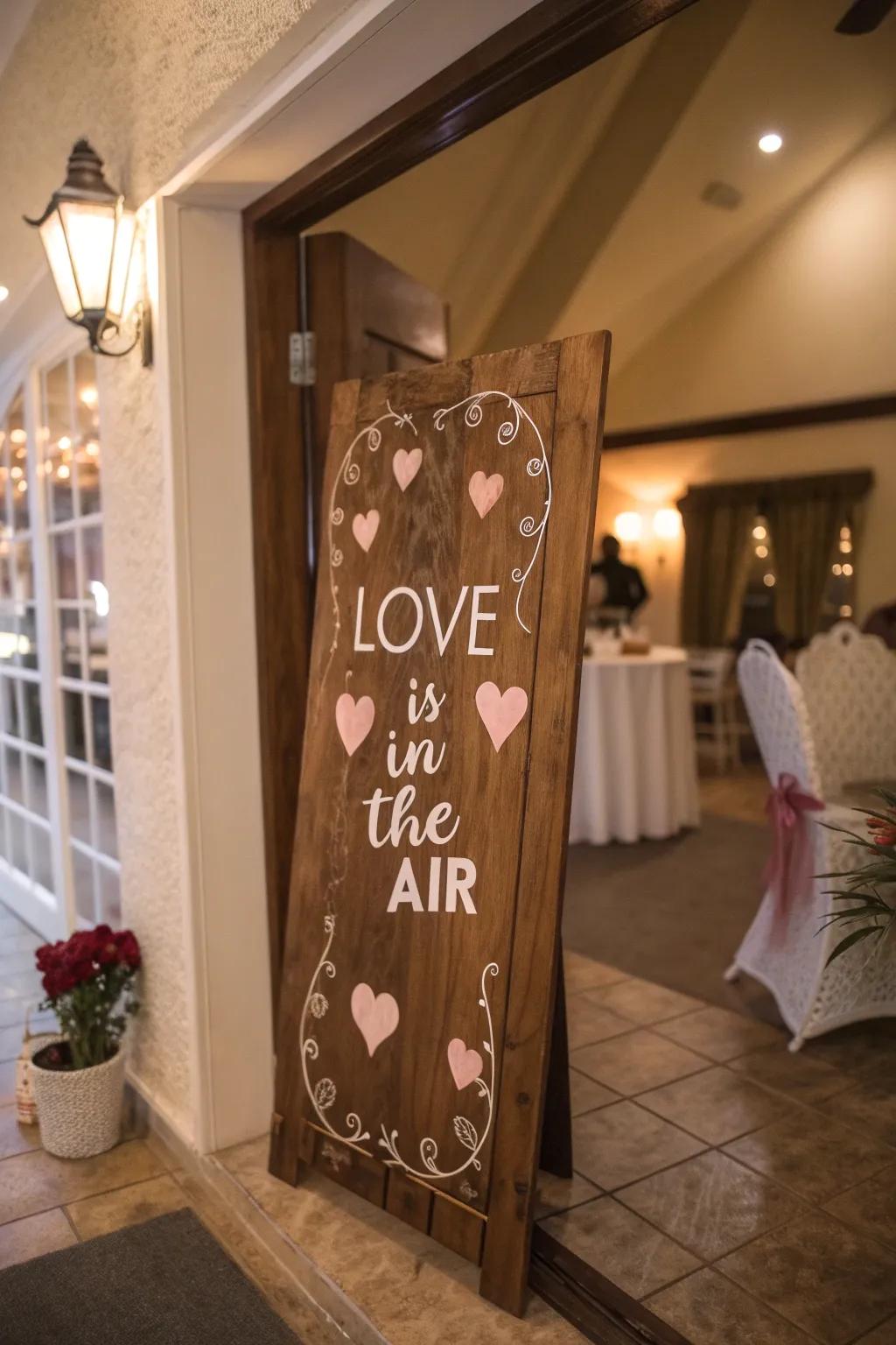 Romantic welcome sign setting a loving tone at the entrance.