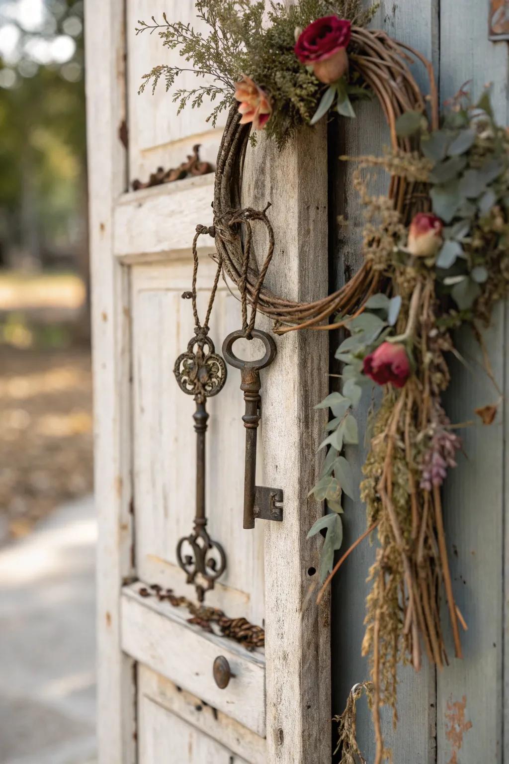 Vintage keys adding a nostalgic and romantic touch to decor.