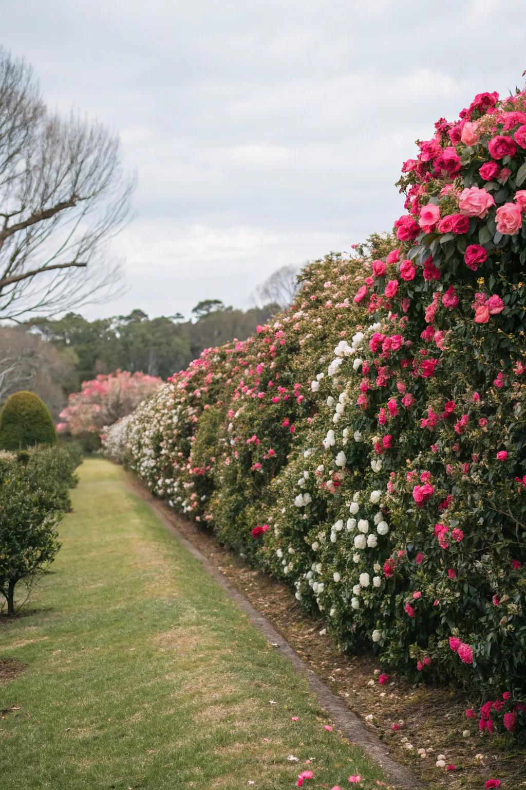 Camellia hedge adding southern charm.