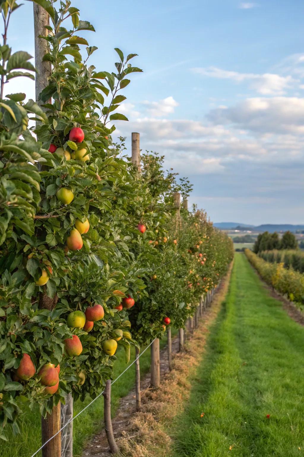Living tree fence with fruit and foliage.