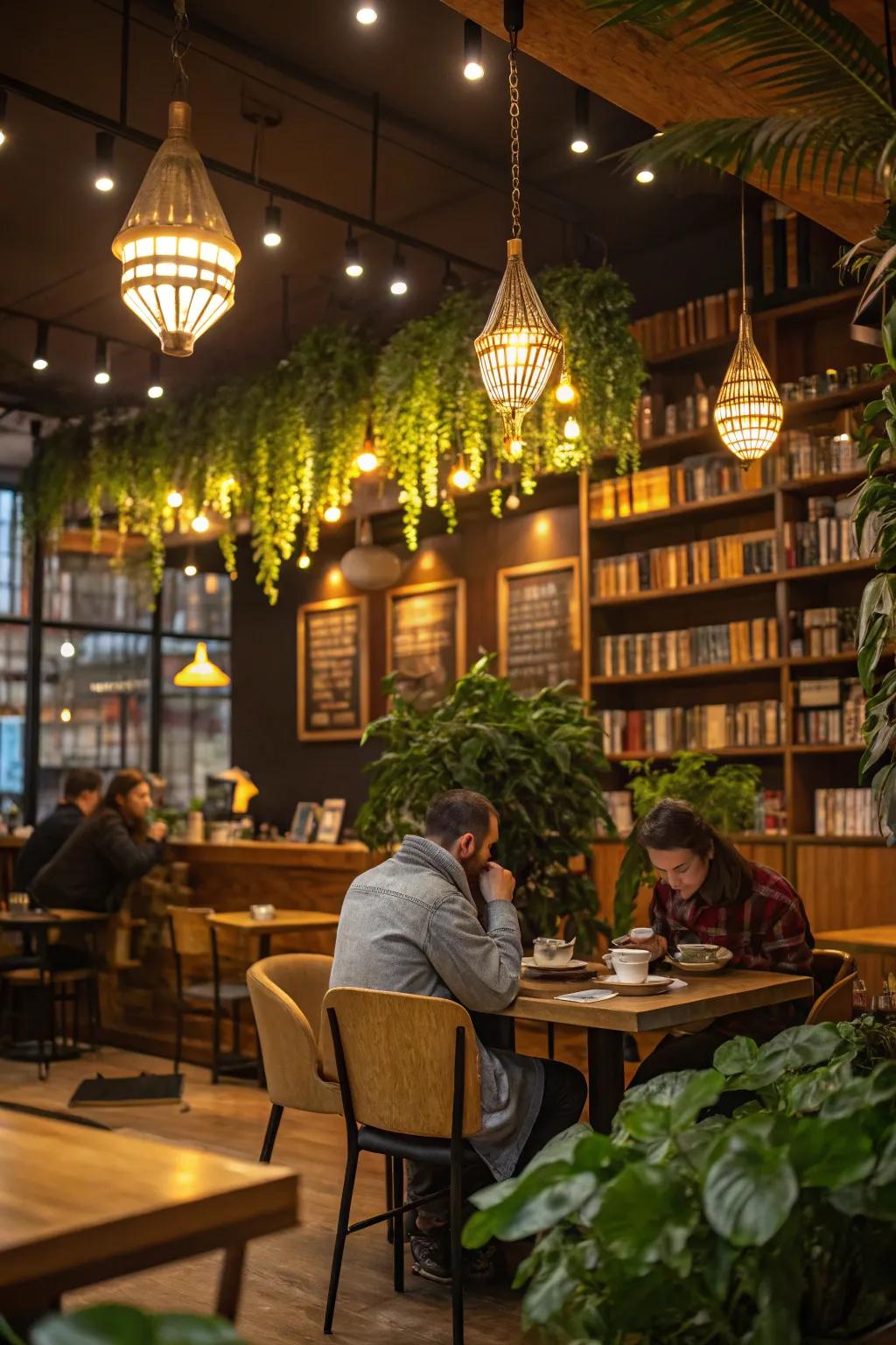 Eco-conscious cafe illuminated with energy-saving LED lights.