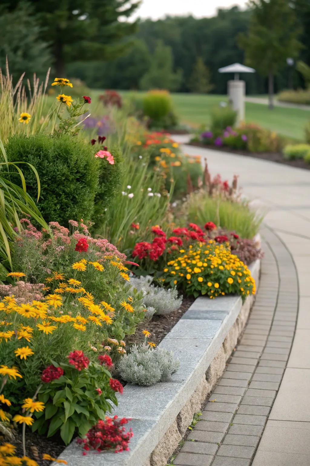 Varied plant heights for dynamic garden design.