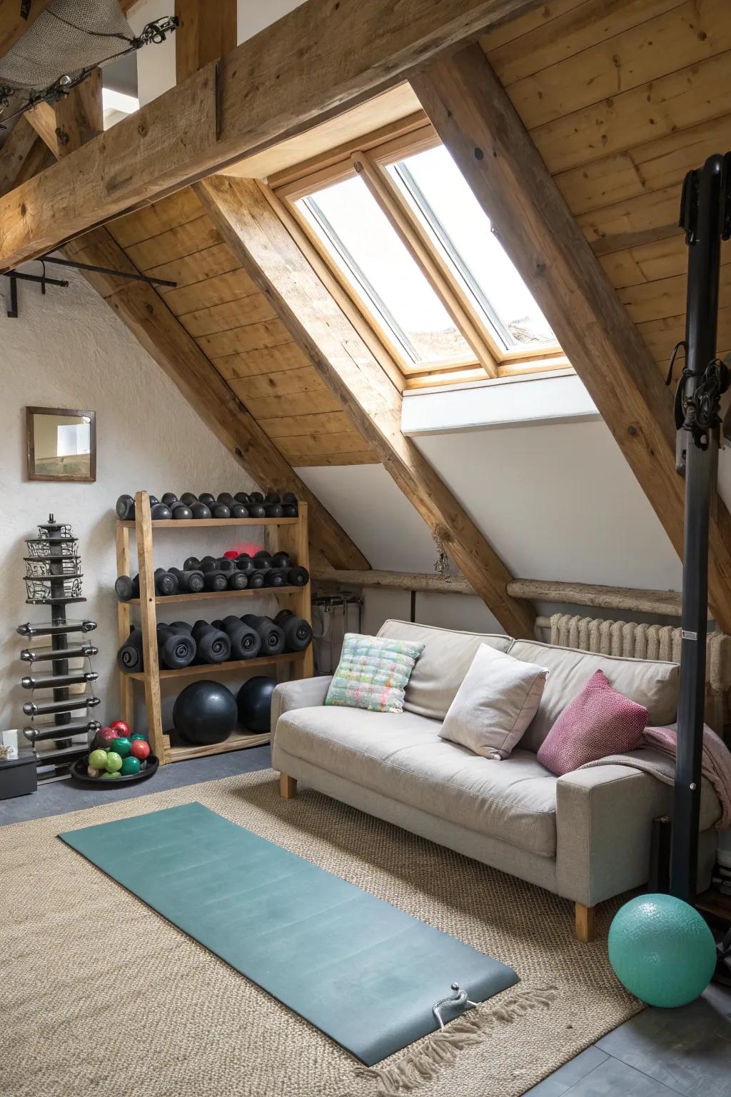 Comfortable lounge area for unwinding after exercise.