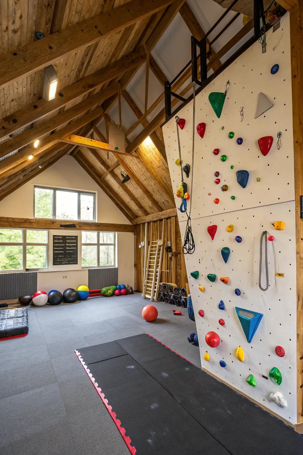 Climbing wall offers a fun and challenging workout.