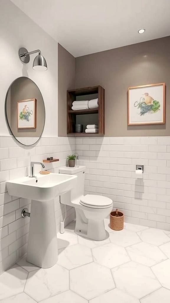 A modern bathroom featuring clean lines, natural materials, and smart storage solutions.