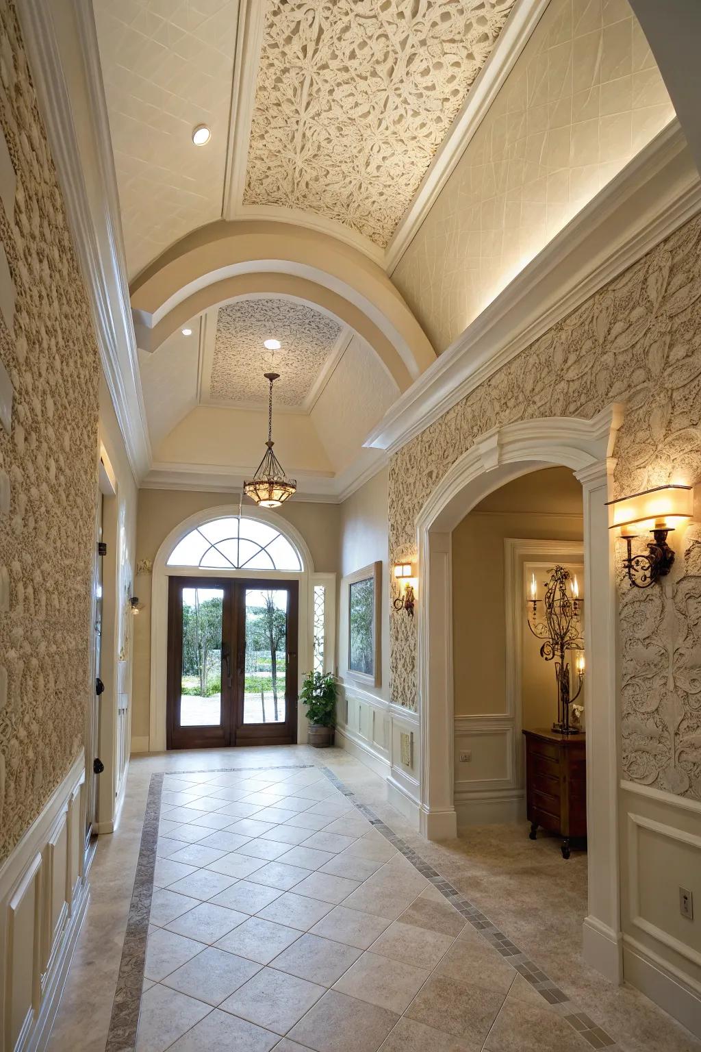 Textured walls bring dimension and coziness to the entry.