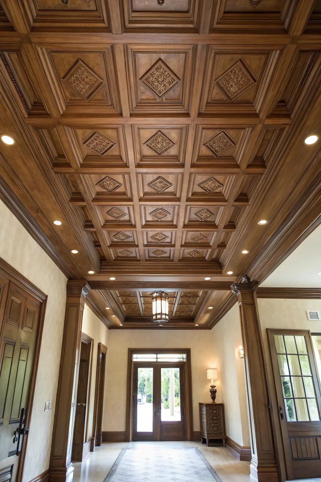 Coffered ceilings add architectural depth and interest.
