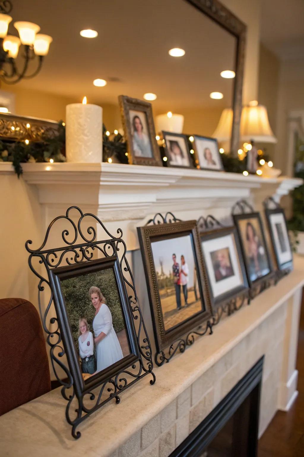 Wrought iron picture frames showcasing photos.