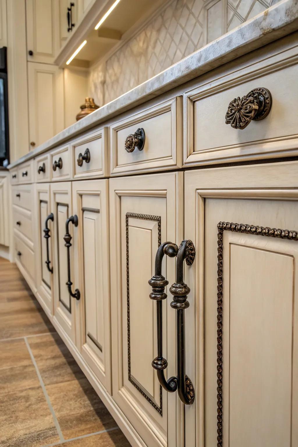 Wrought iron cabinet knobs and handles.