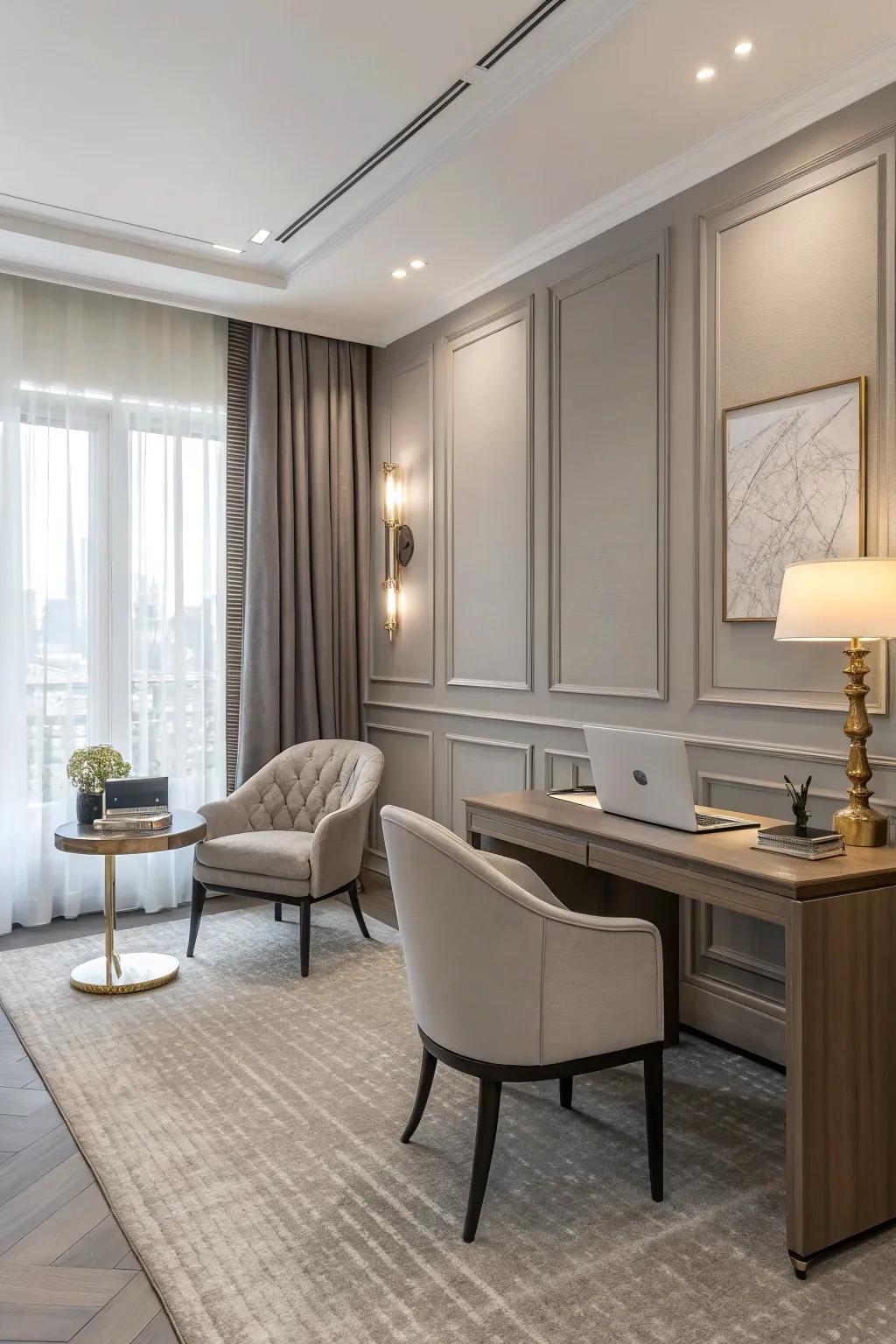 Office with a soothing neutral color scheme.