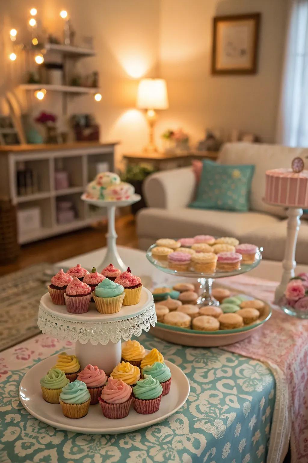 An elegant dessert table filled with colorful treats.