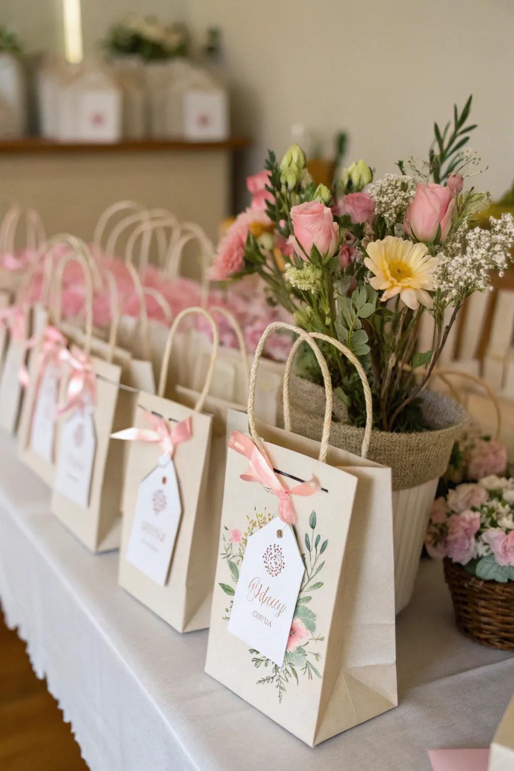 Charming favor bags filled with thoughtful gifts for guests.