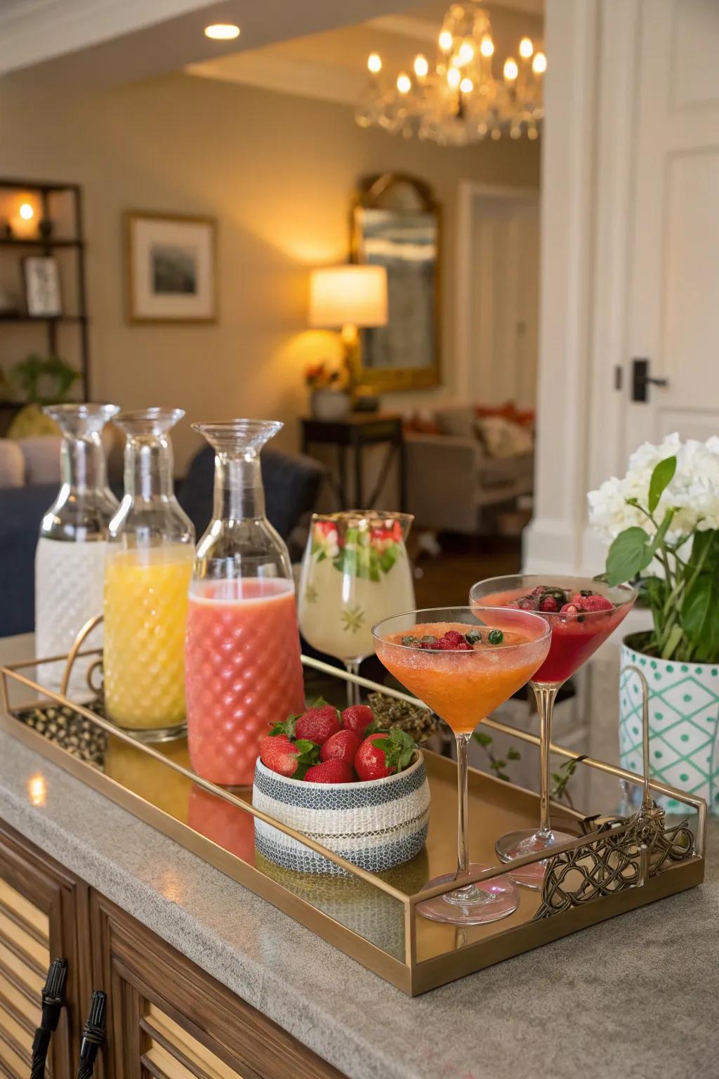 A chic drink station with themed beverages.