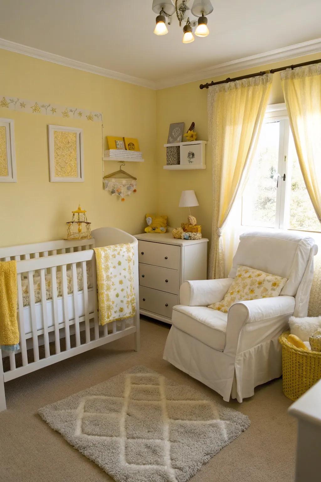 A lively nursery with buttercup yellow accents.