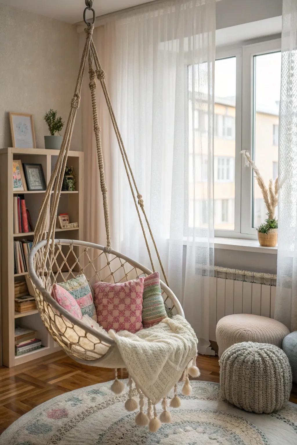 Whimsical hanging chair adds fun and function.