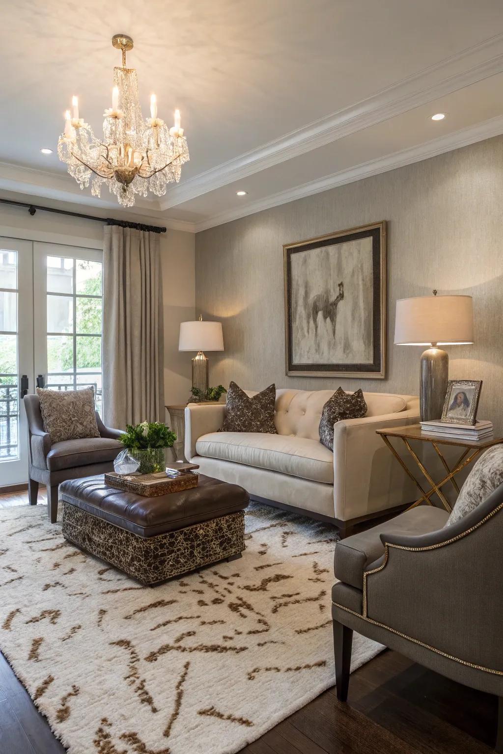 Faux hide rugs add texture and sophistication.