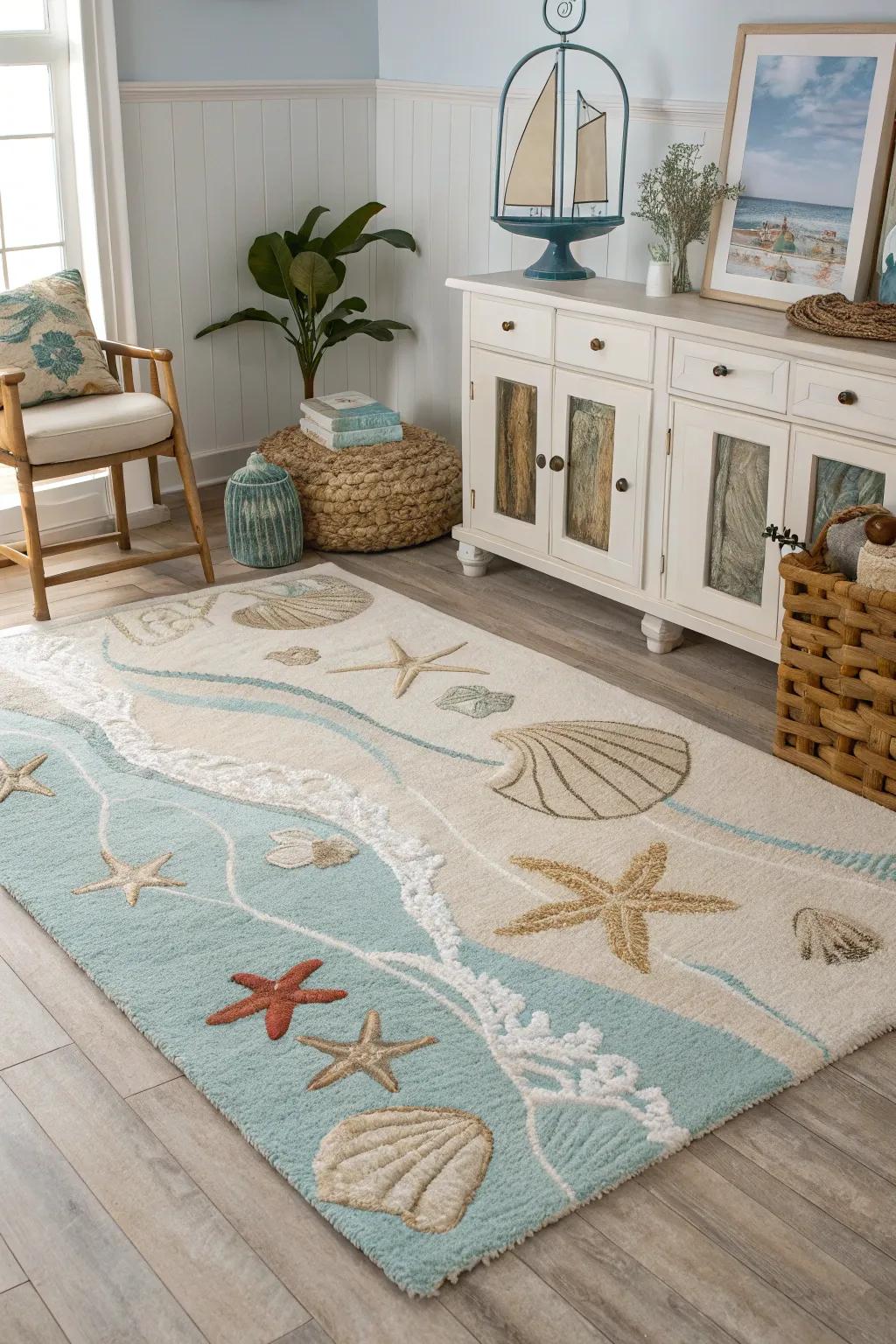 Coastal rugs evoke a peaceful, breezy atmosphere.