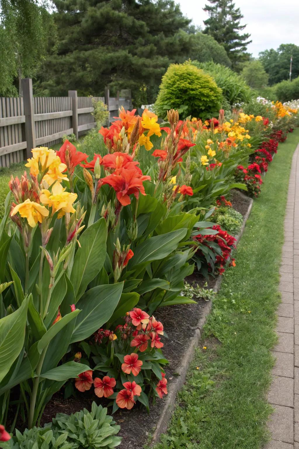 Bold garden borders created with canna lilies.