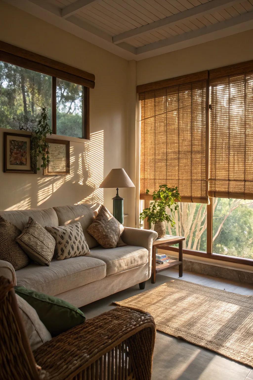 Bamboo blinds add natural warmth and privacy.