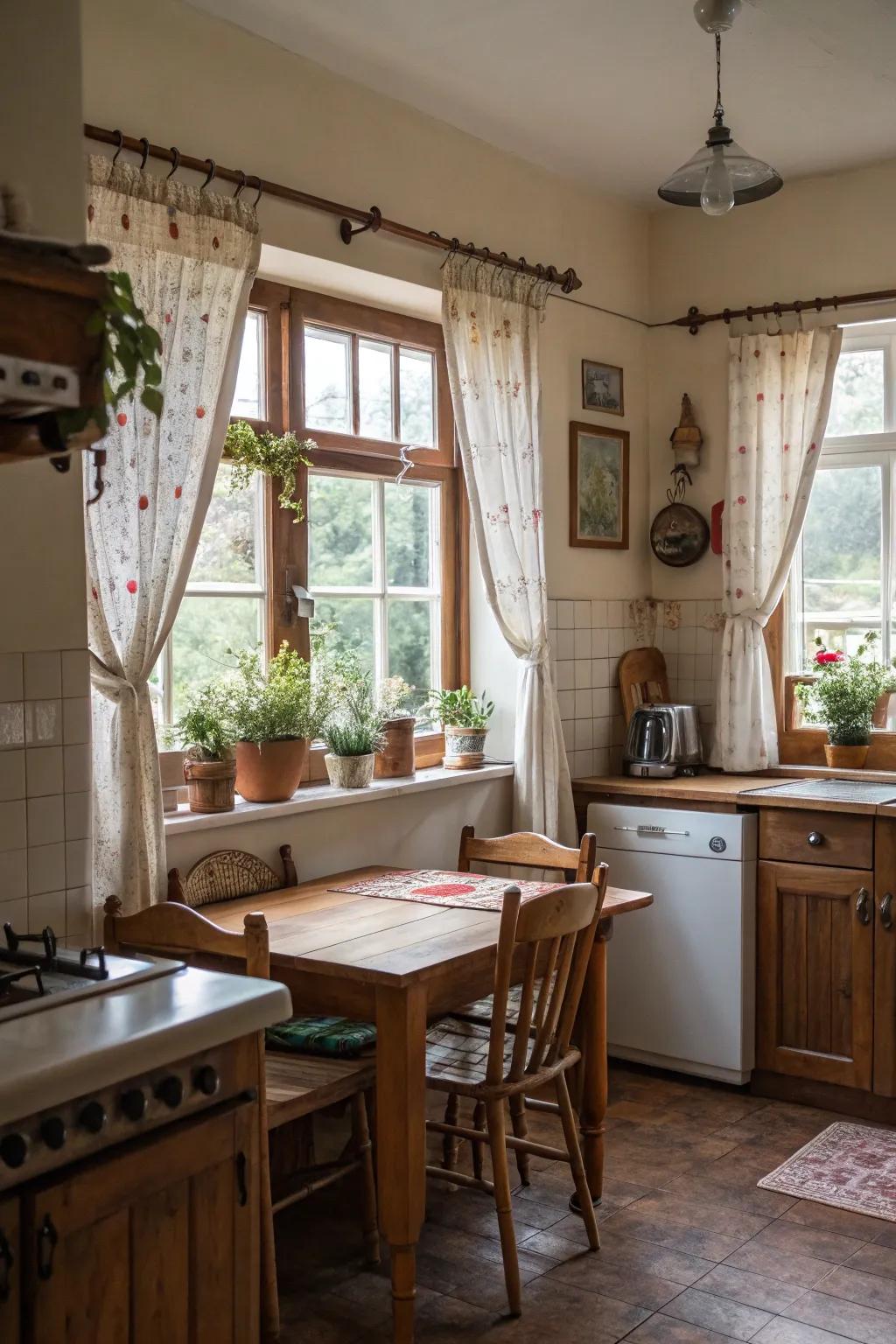 Cafe curtains offer partial privacy with charm.