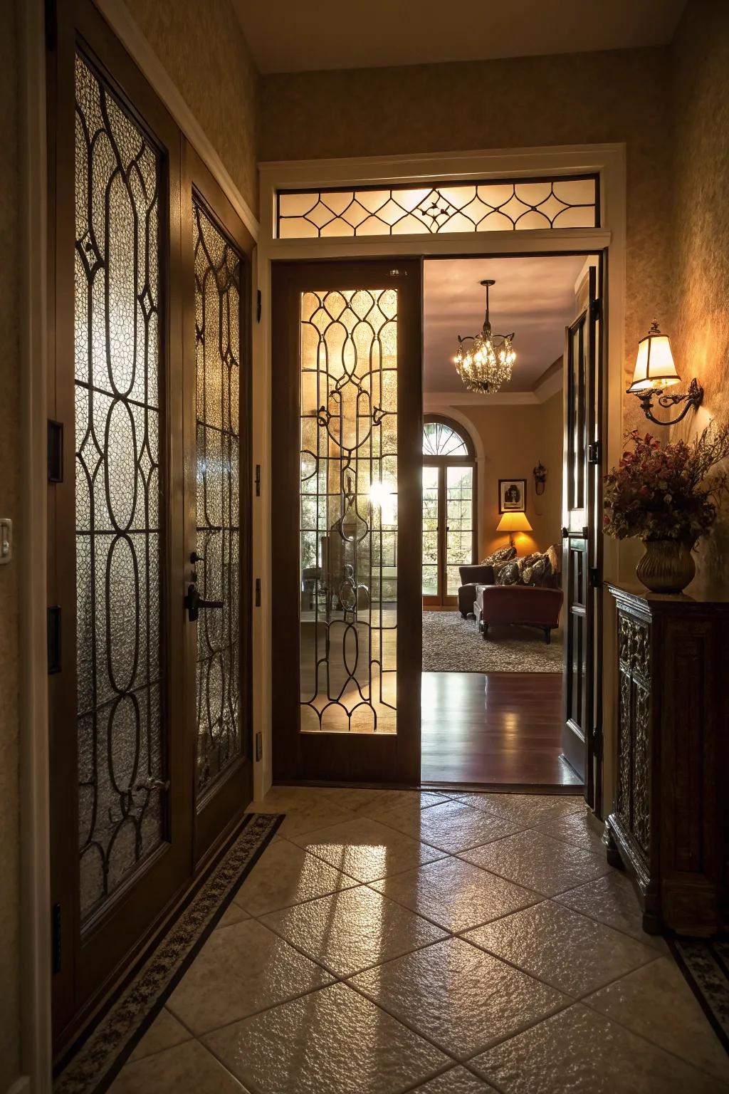 Textured glass offers privacy with a sophisticated look.