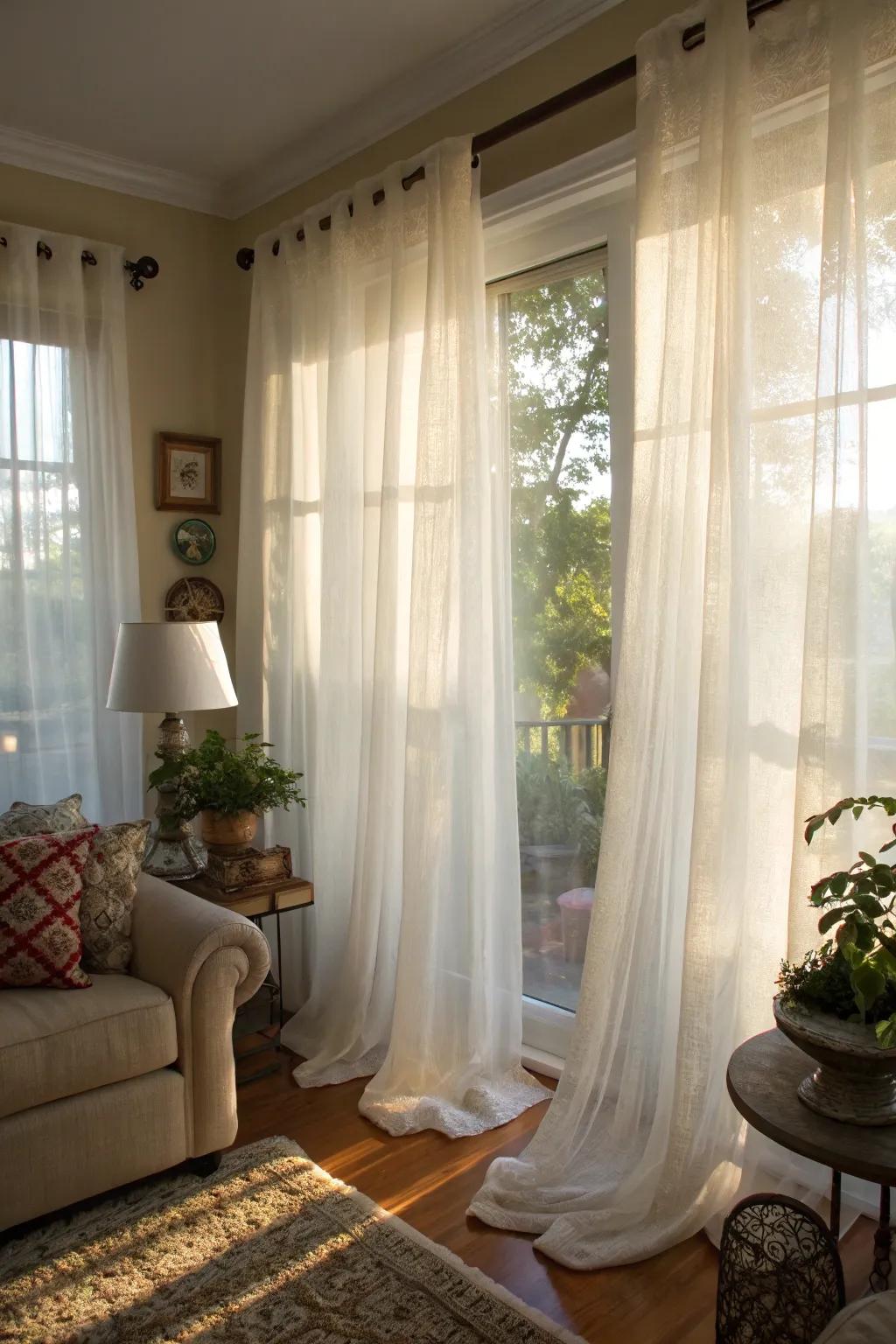 Sheer curtains provide soft, airy privacy.