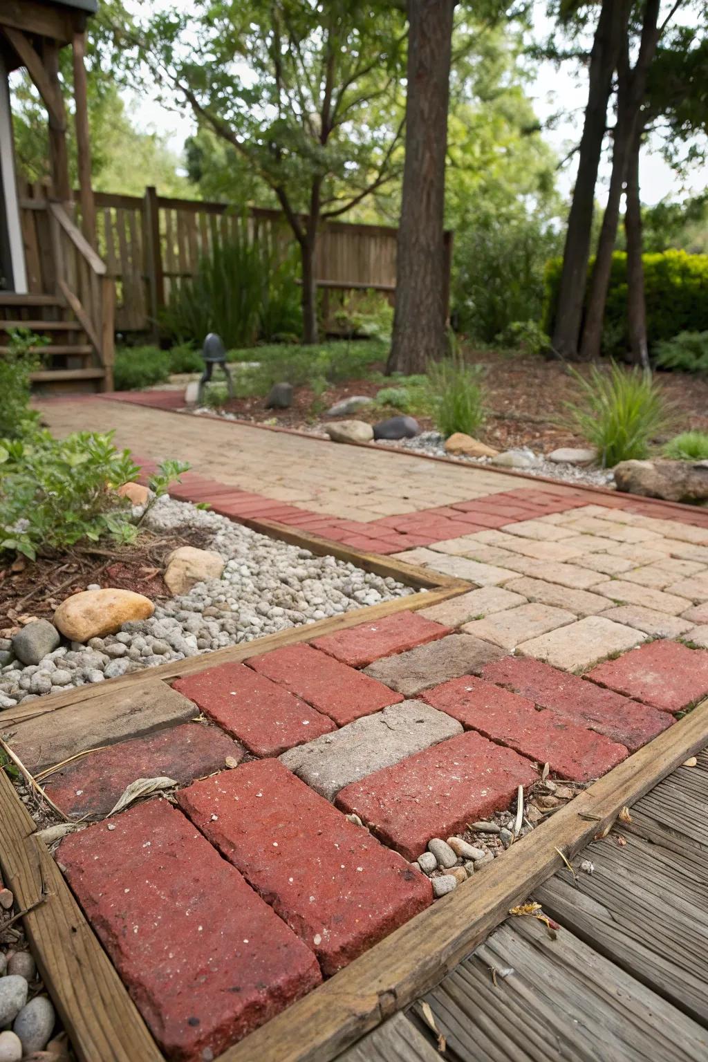 Combining materials adds texture and uniqueness to patios.