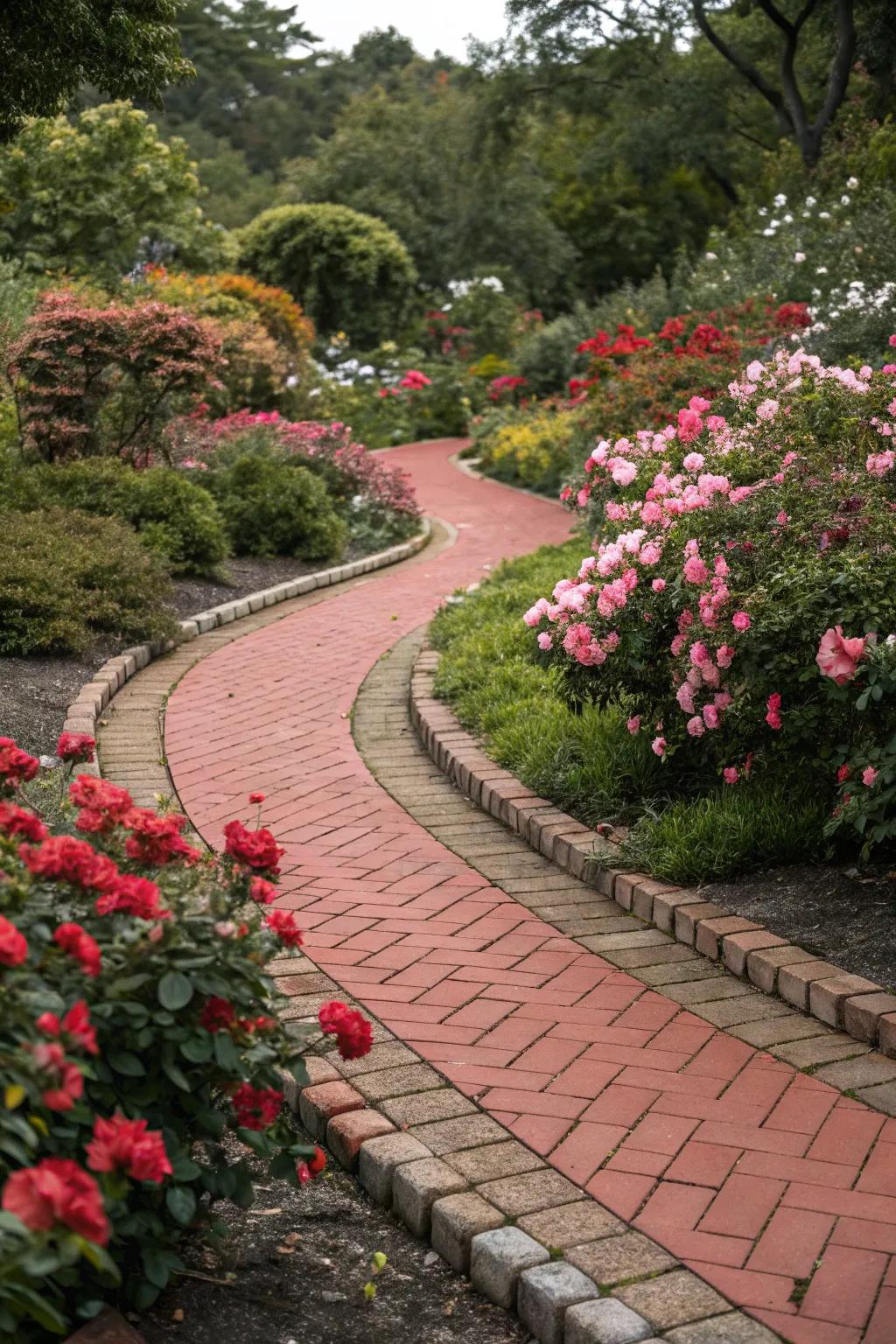 Red paver pathways guide visitors through your garden.