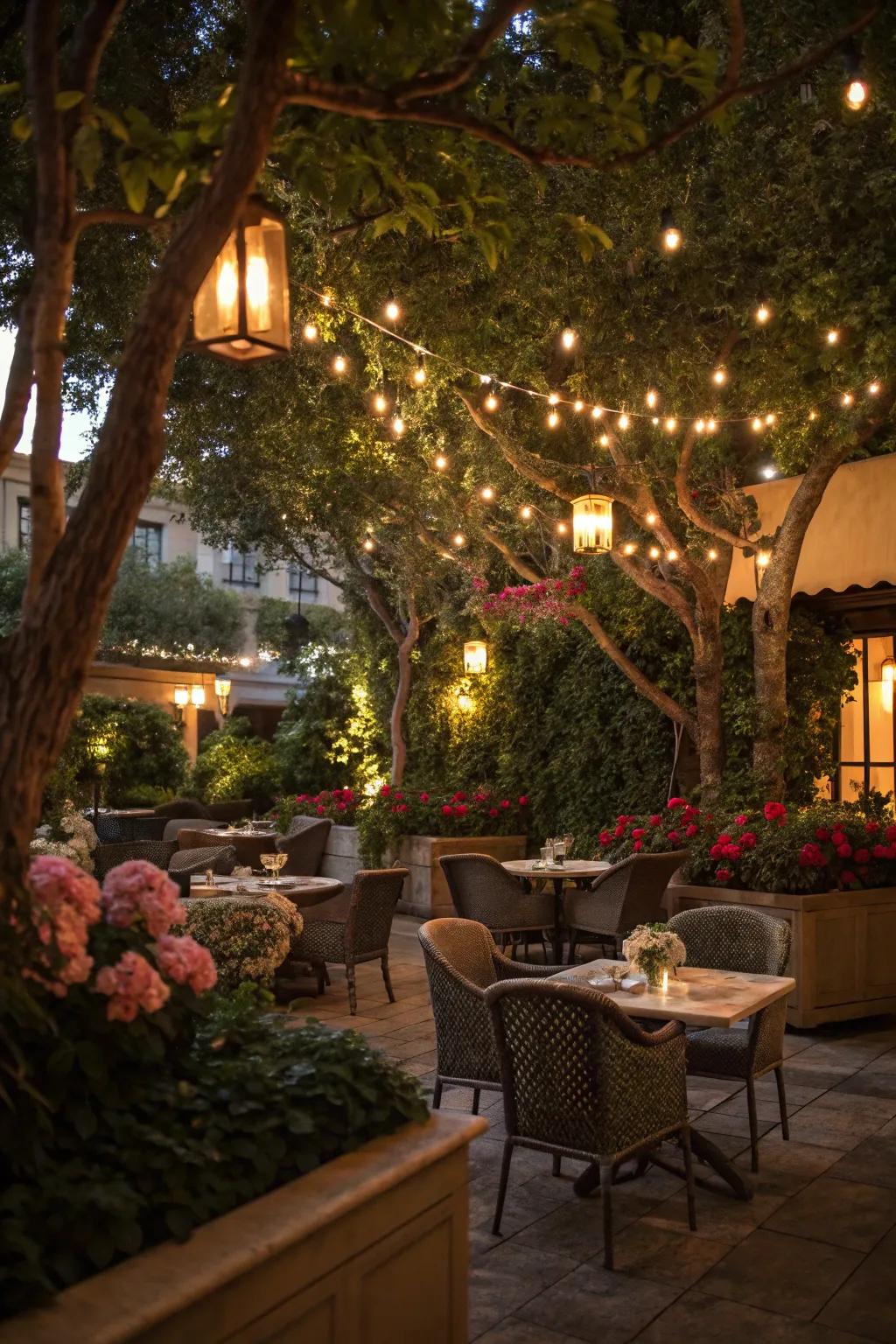 Lighting integrated with nature creates a seamless blend.