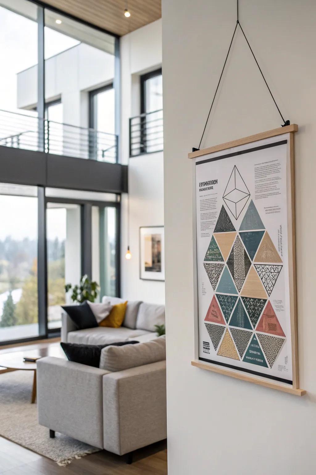 Geometric patterns add modern structure.