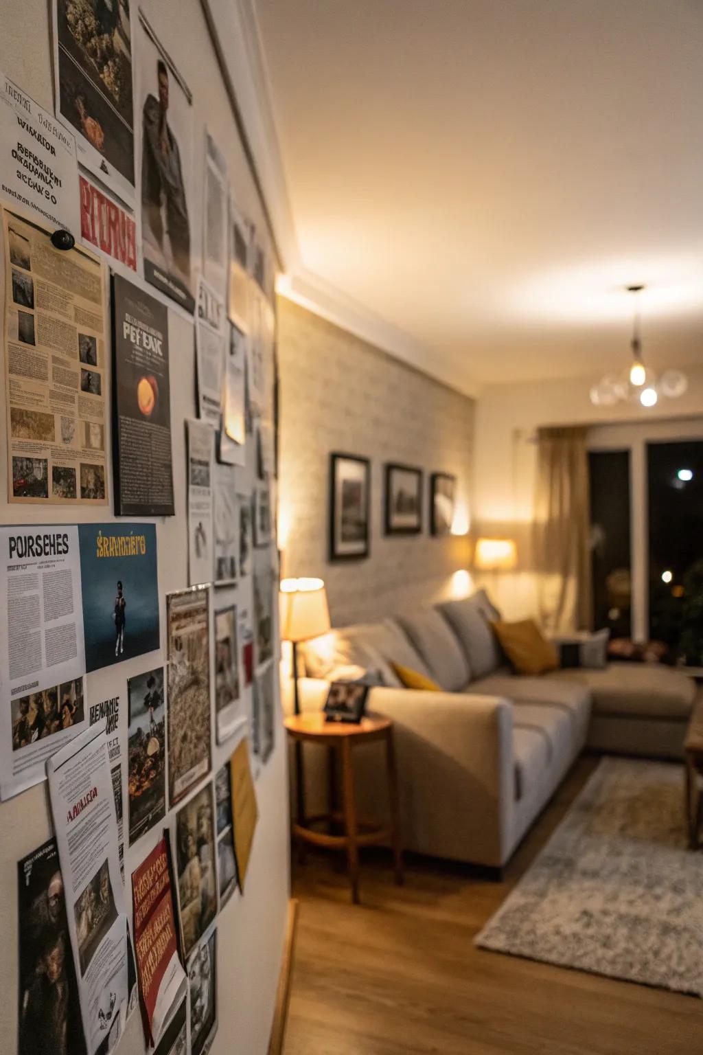 Layered posters create visual depth.