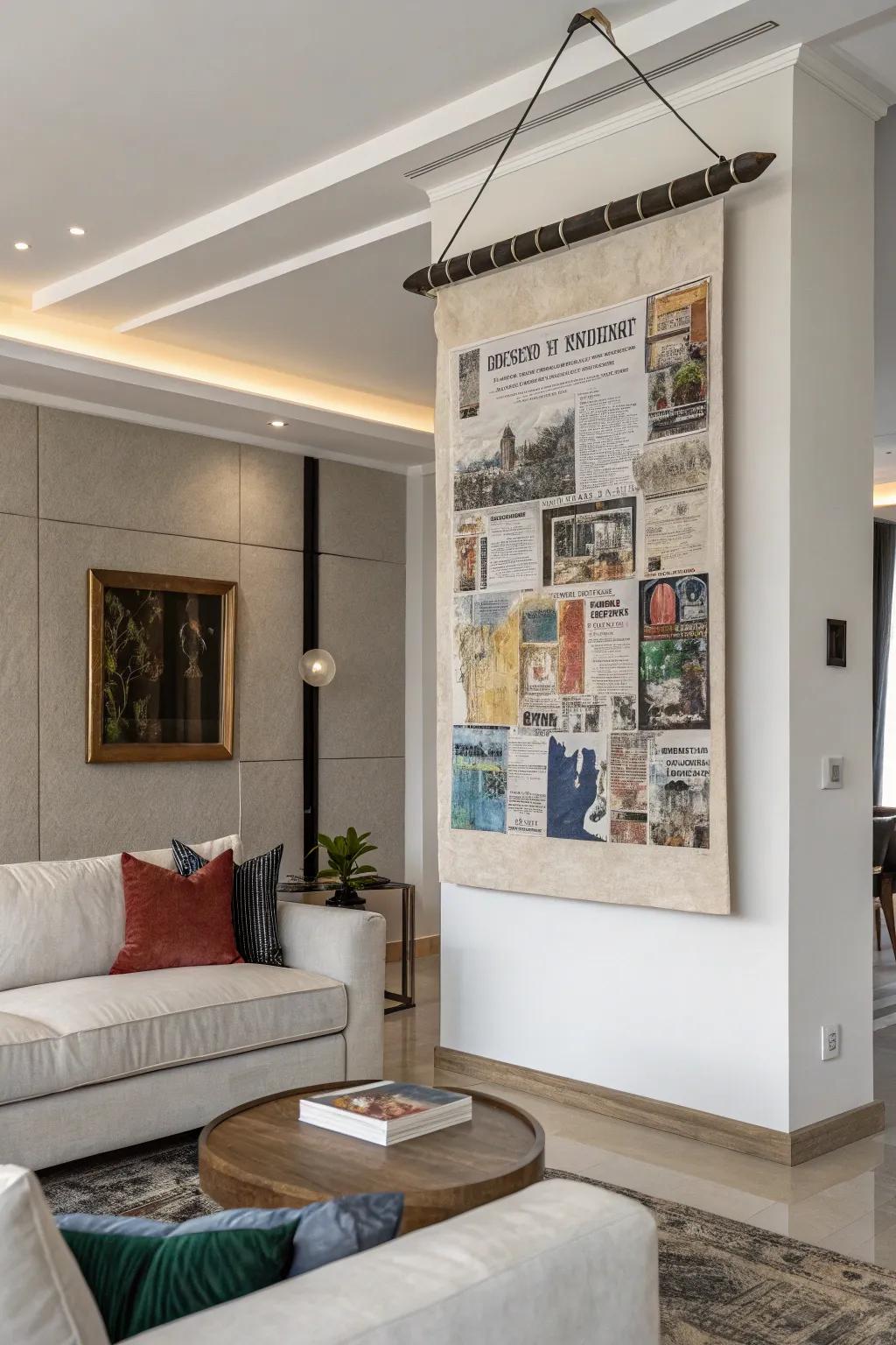 Mixed media art adds tactile richness.