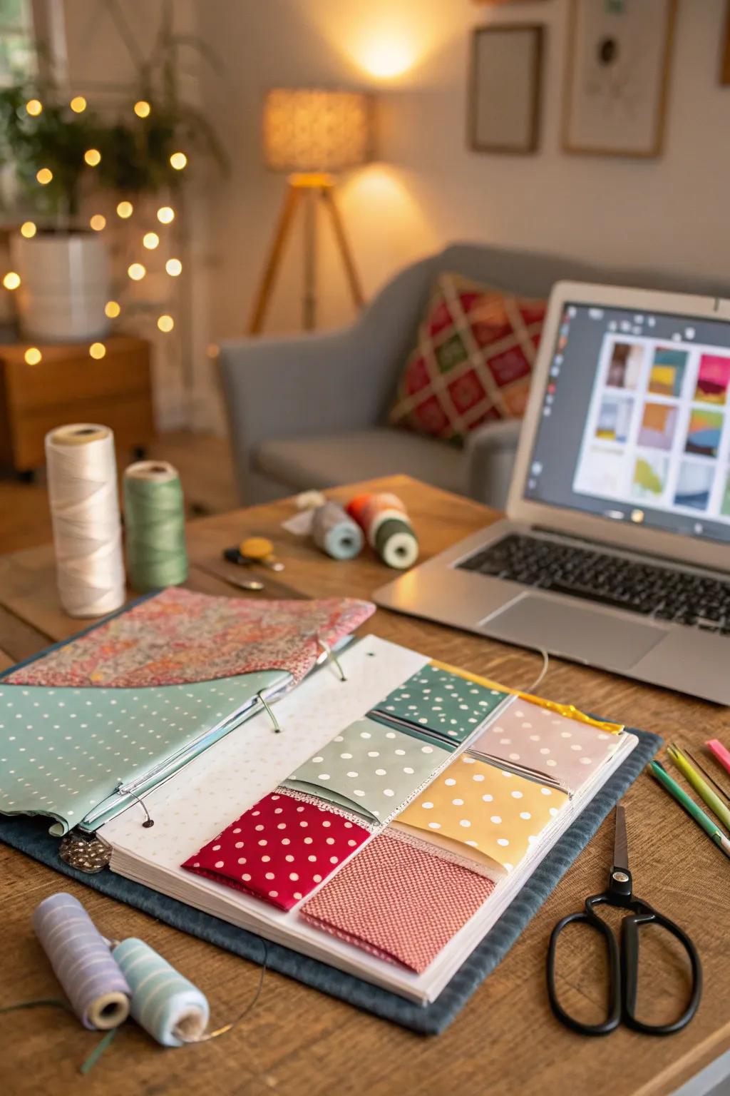 Fabric textures add warmth and uniqueness to folders.