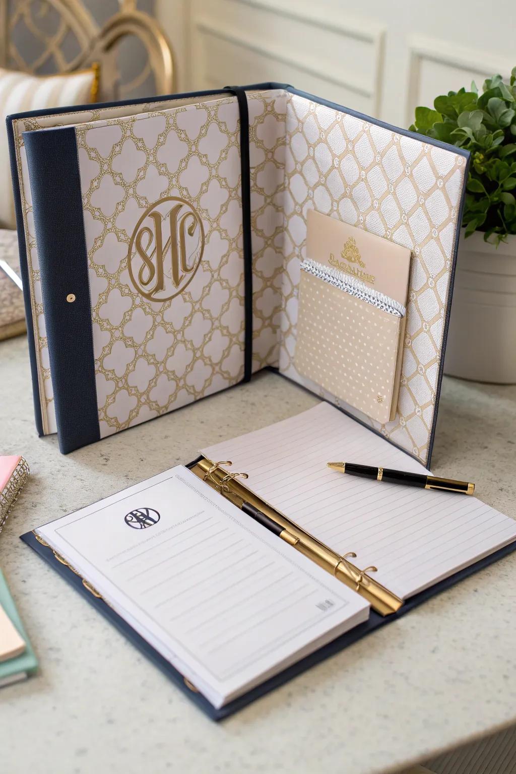 Monograms add a refined, personalized touch to folders.