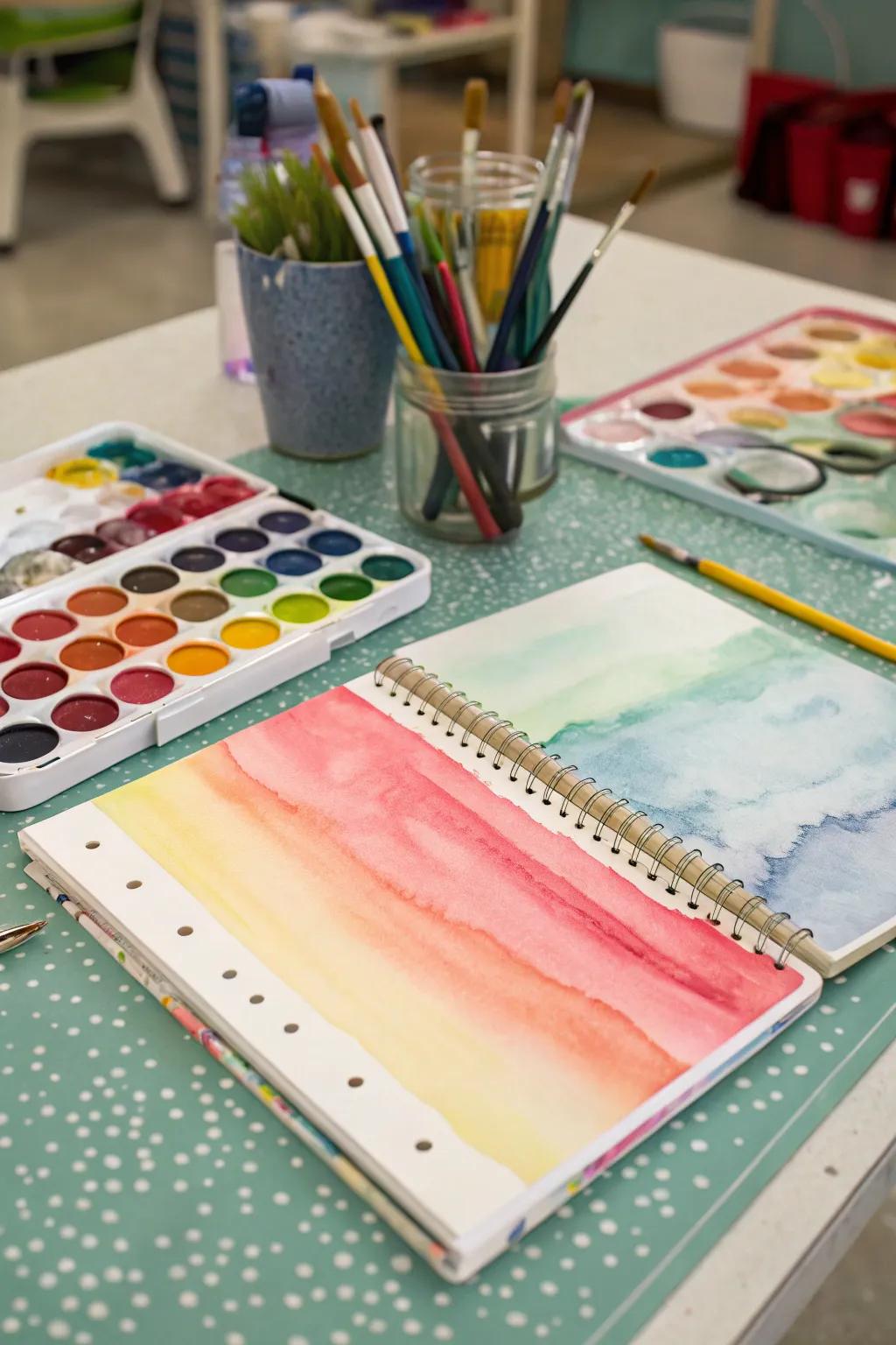 Watercolor washes add a gentle artistic vibe to folders.