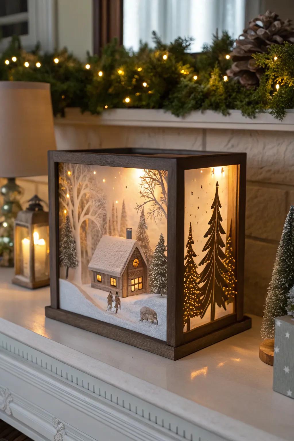 A 3D illuminated shadow box creating a cozy ambiance.