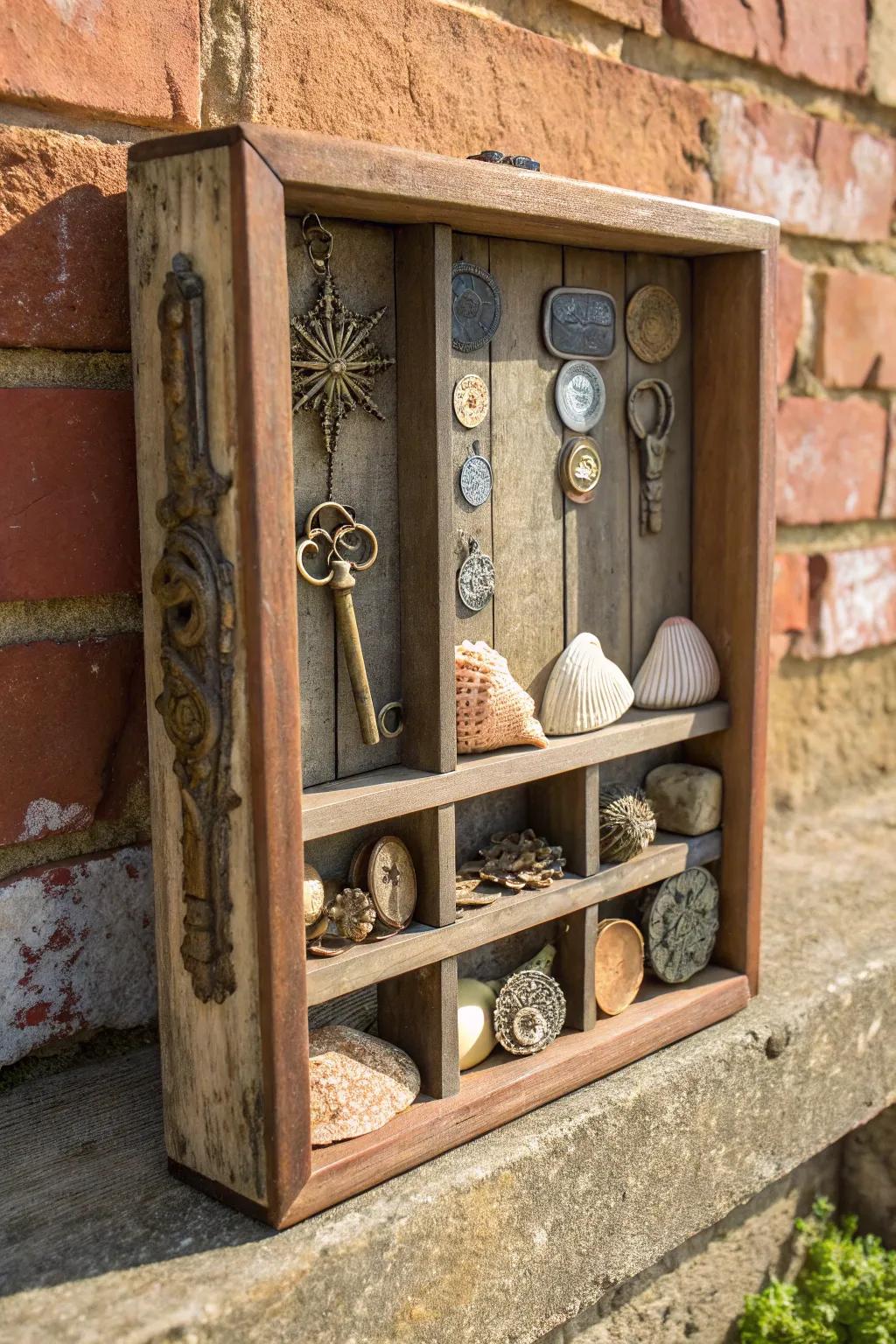 A repurposed drawer shadow box with rustic appeal.
