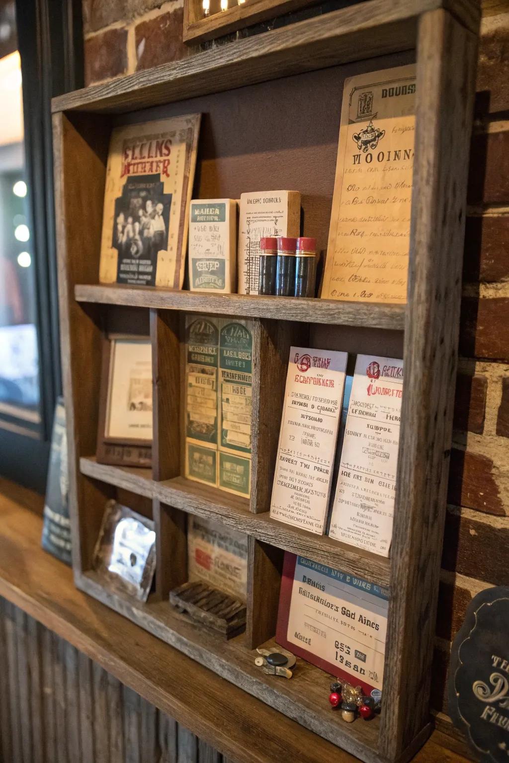 A nostalgic shadow box filled with cherished memorabilia.