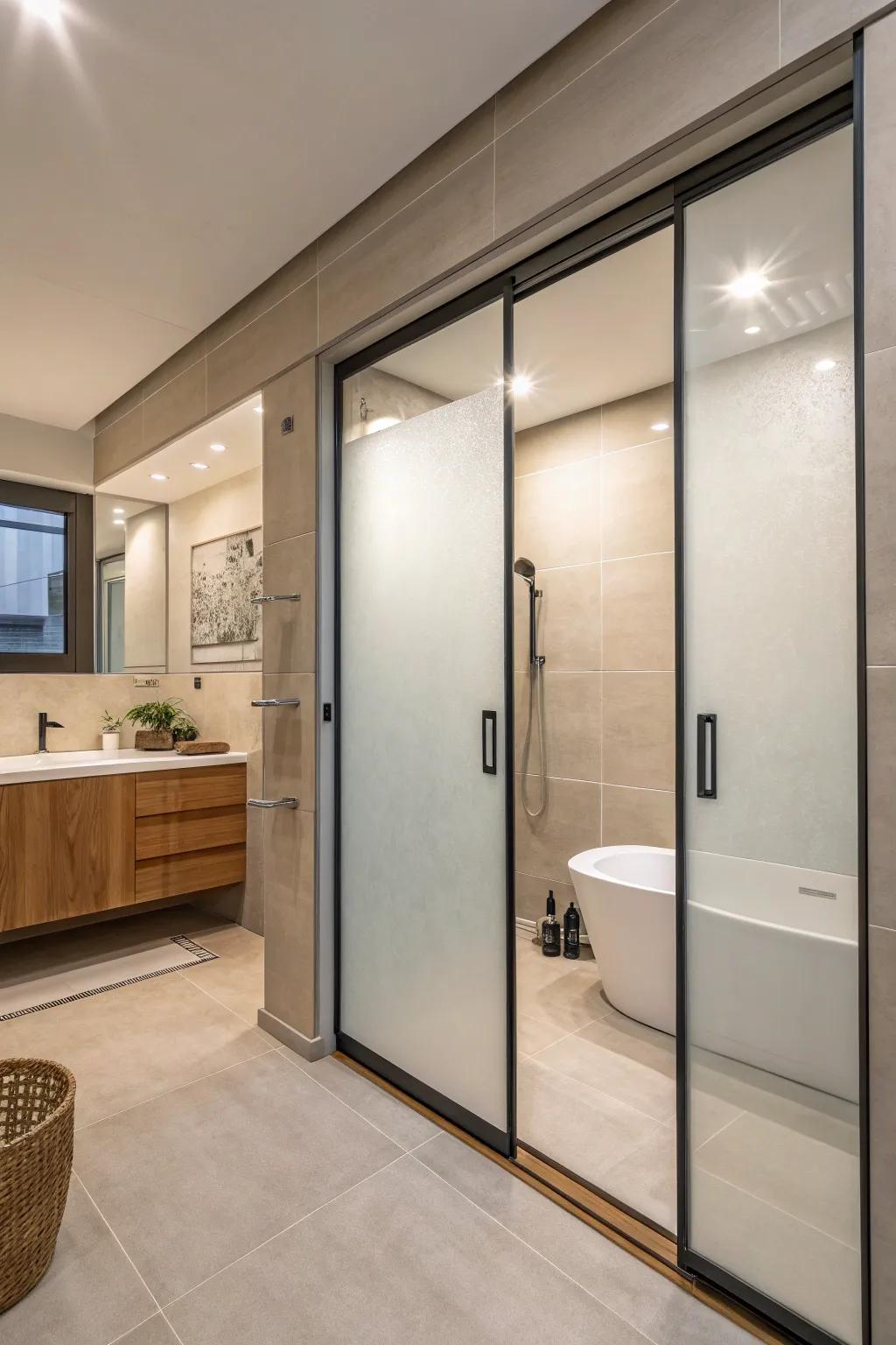 Sliding panel doors offering a sleek, concealed shower solution.