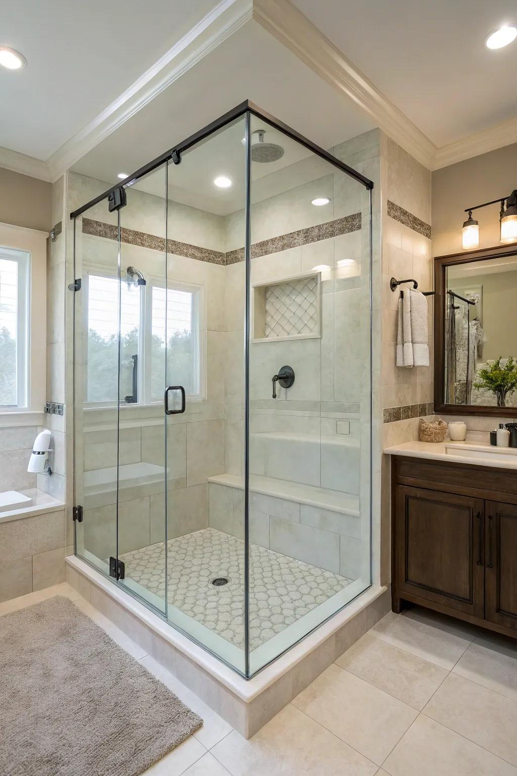 Minimalist glass enclosures offering openness with subtle privacy.