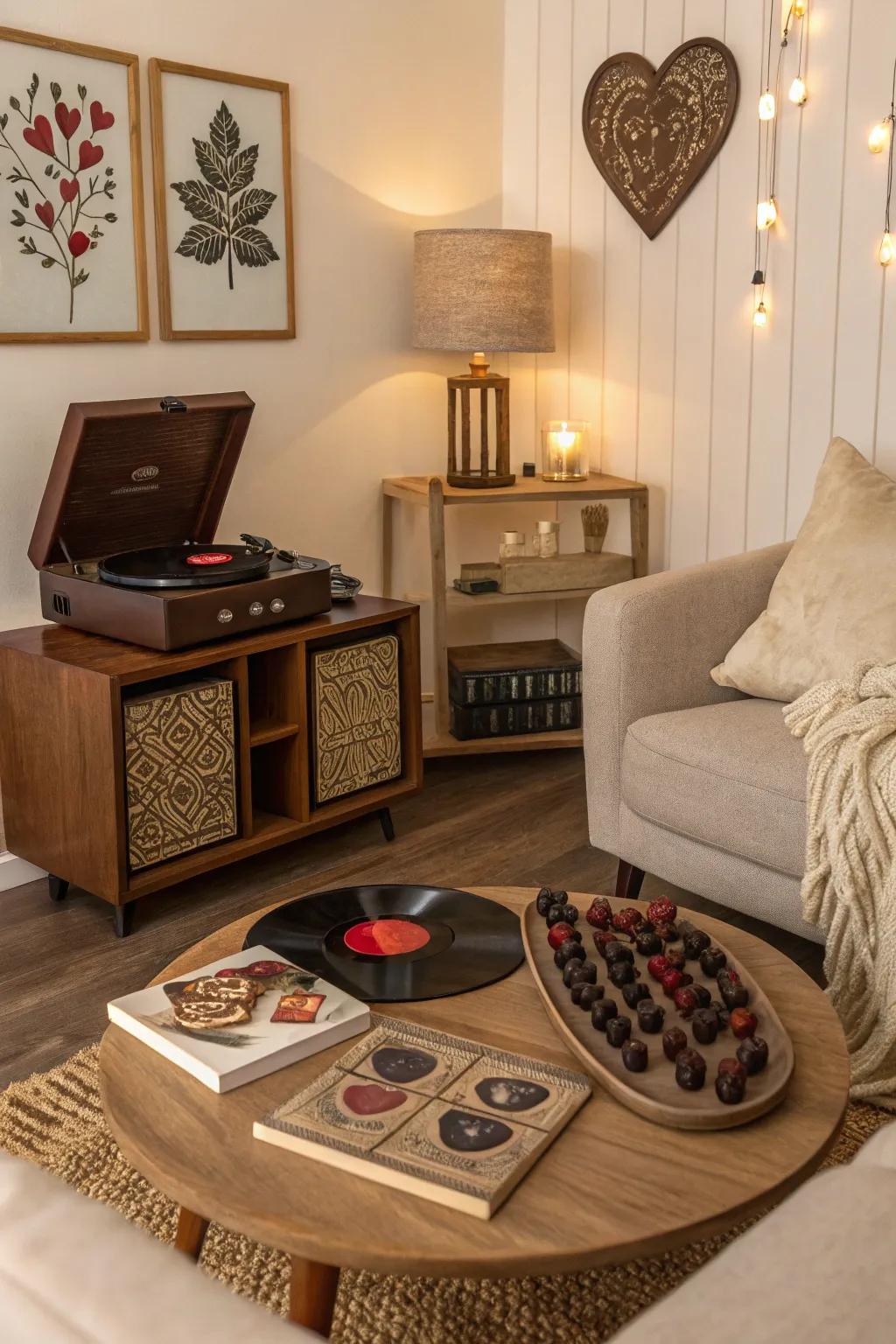 A cozy atmosphere enhanced by a chocolate-inspired music playlist.