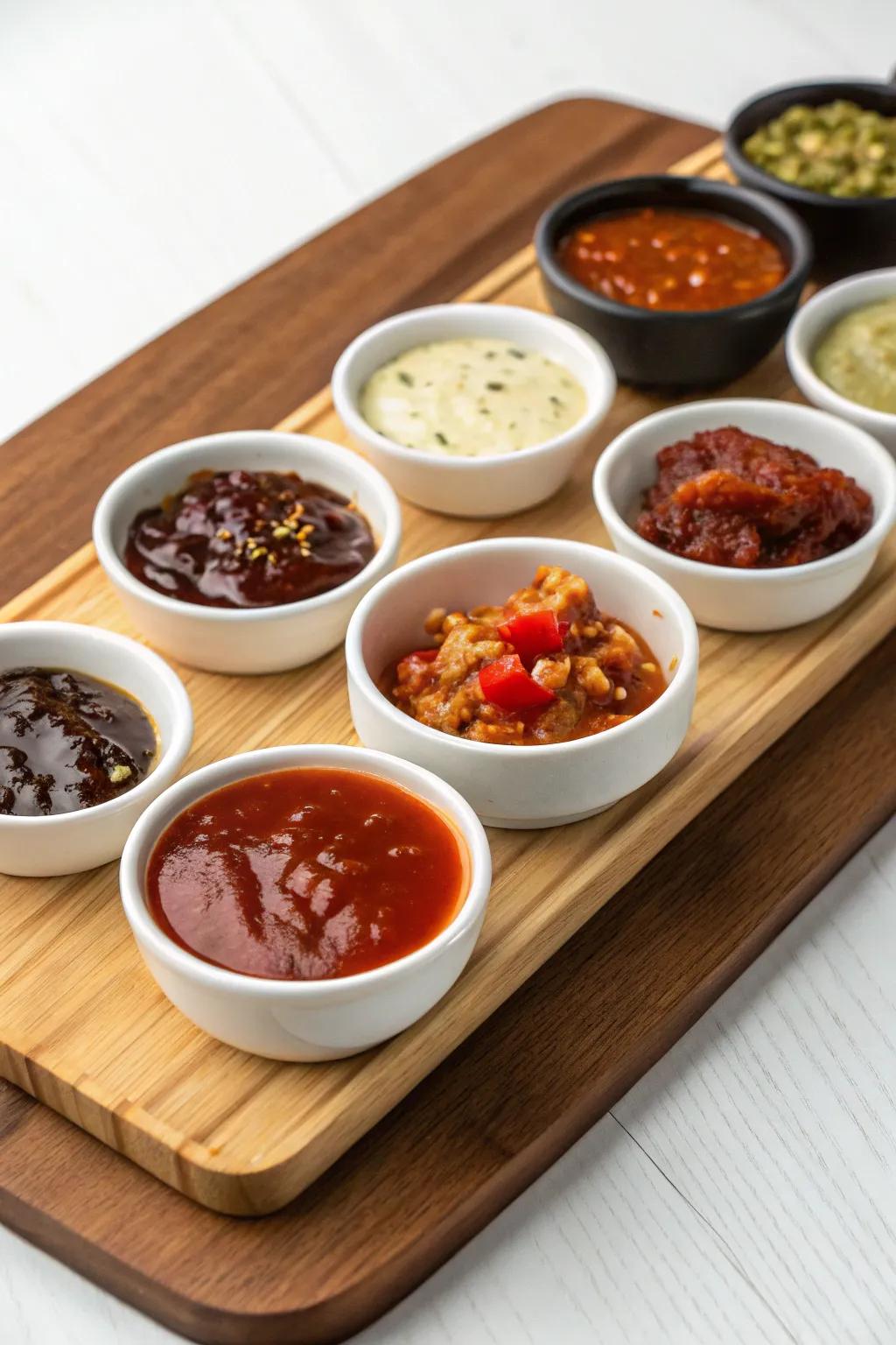 A colorful selection of sauces for dipping